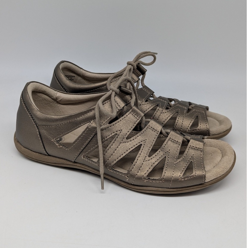 Earth Spirit Gladiator Sandals Women 8 Bronze Metallic Lace Up Flats Fisherman